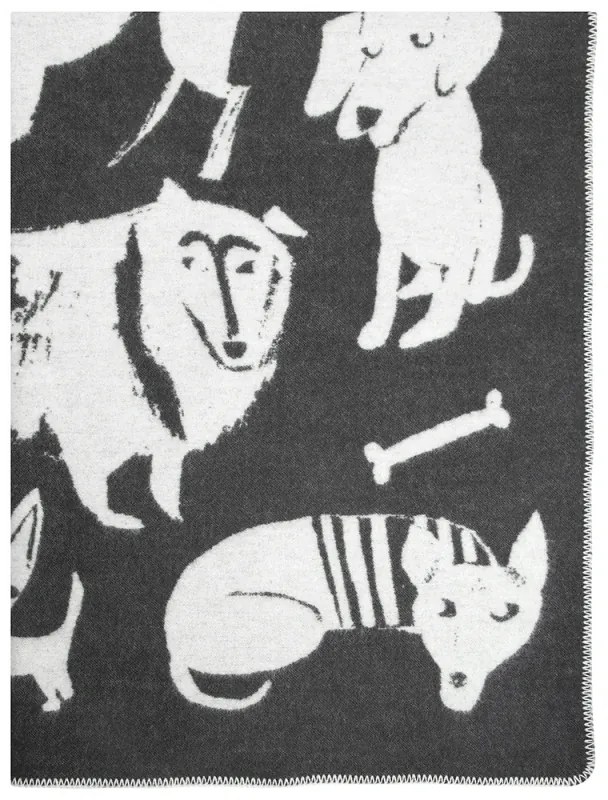 Vlnená deka Koirapuisto 130x180, tmavo sivo-biela