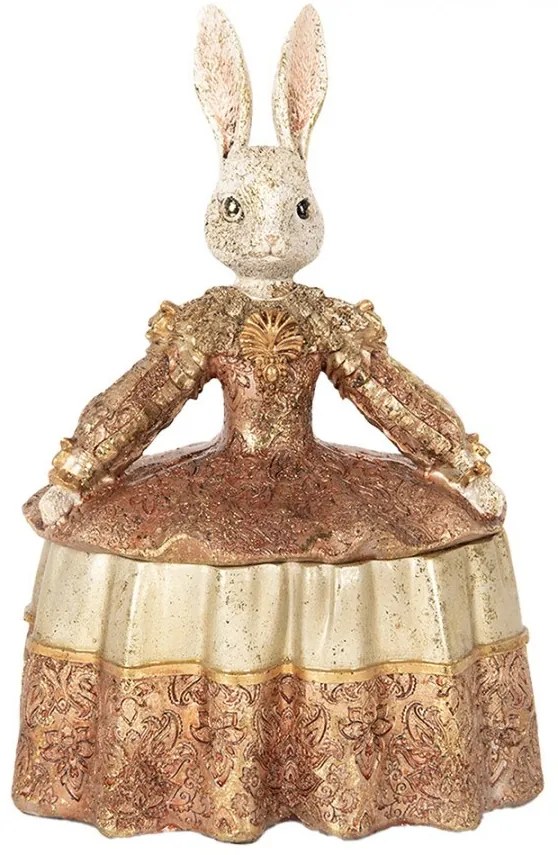 Dekorácia šperkovnice králik v béžových šatách zdobených zlatom - 18*12*25 cm