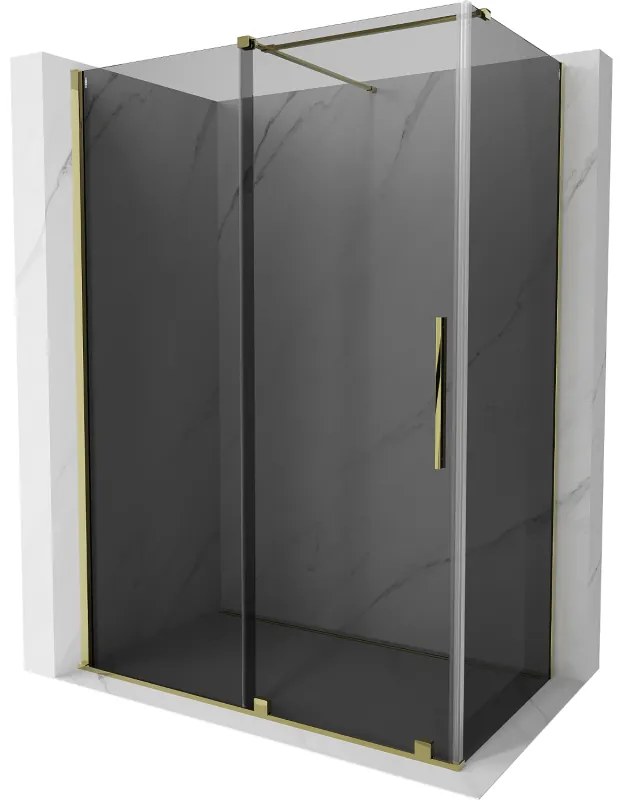 Mexen Velar, sprchový kút s posuvnými dverami 160 x 75 cm, 8mm šedé sklo, zlatá lesklá, 871-160-075-41-50