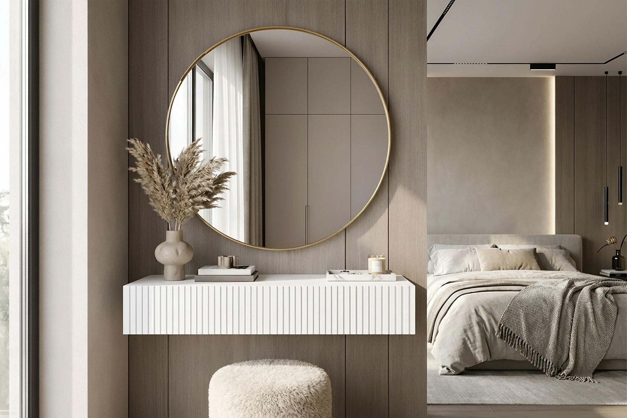 Závesný toaletný stolík Nicole so zrkadlom 80 cm - biely mat