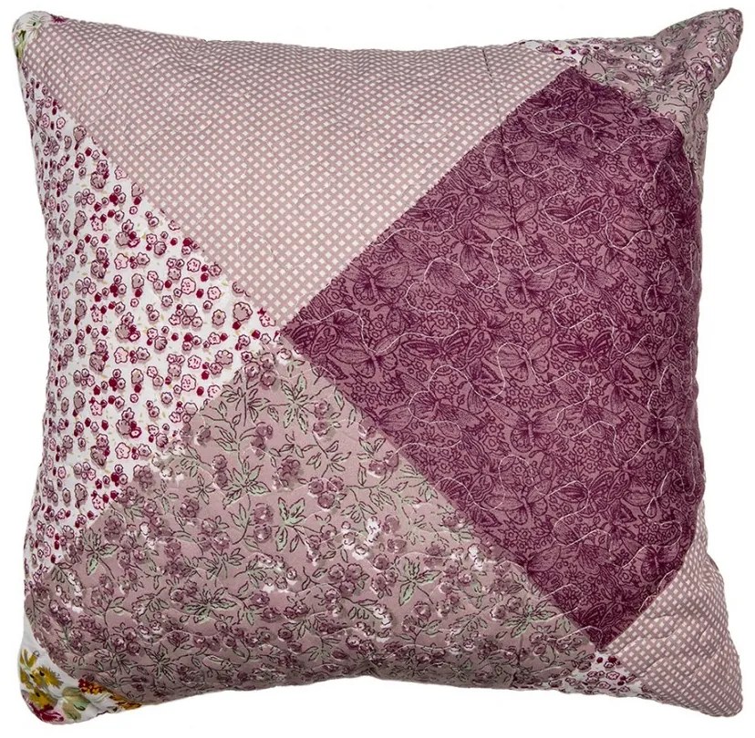 Fialová obliečka na vankúš s kvetmi Patchwork - 40*40 cm