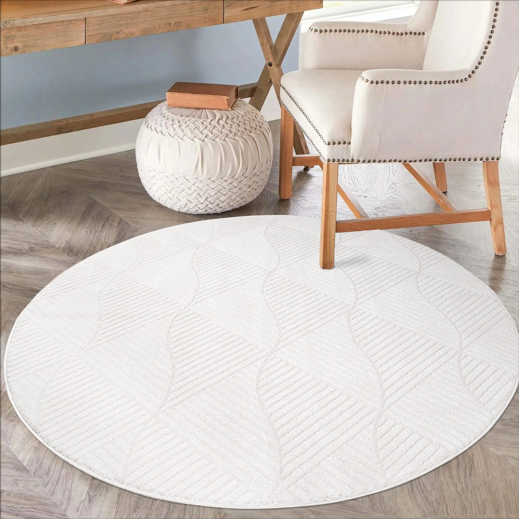 Dekorstudio Okrúhly jednofarebný koberec FANCY 904 - smotanovo biely Priemer koberca: 200cm