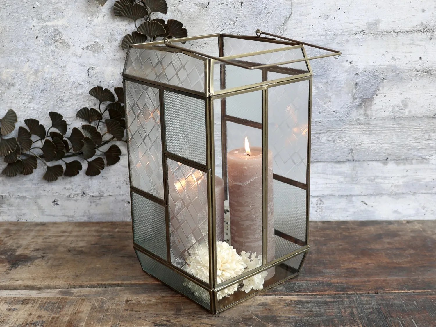 Bronzová antik kovová lampáš s patinou Frosté - 20*20*38cm Bronzová antik kovová lampáš s patinou Frosté - 20*20*38cm