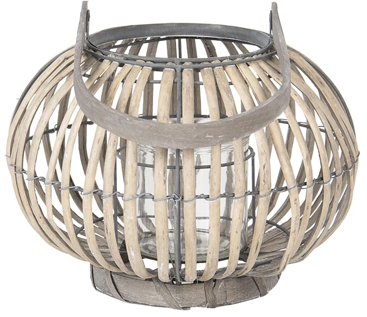 Drevená lampáš so skleneným valcom na sviečku Anouska - Ø 28 * 20 cm