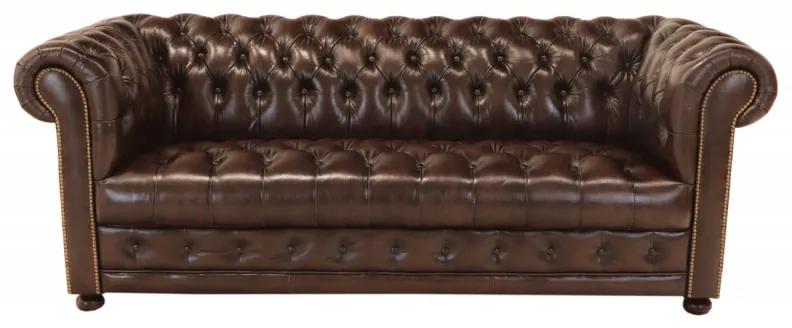 Pohovka trojmiestna Chesterfield Manchester z pravej hovädzej kože Brown Brown