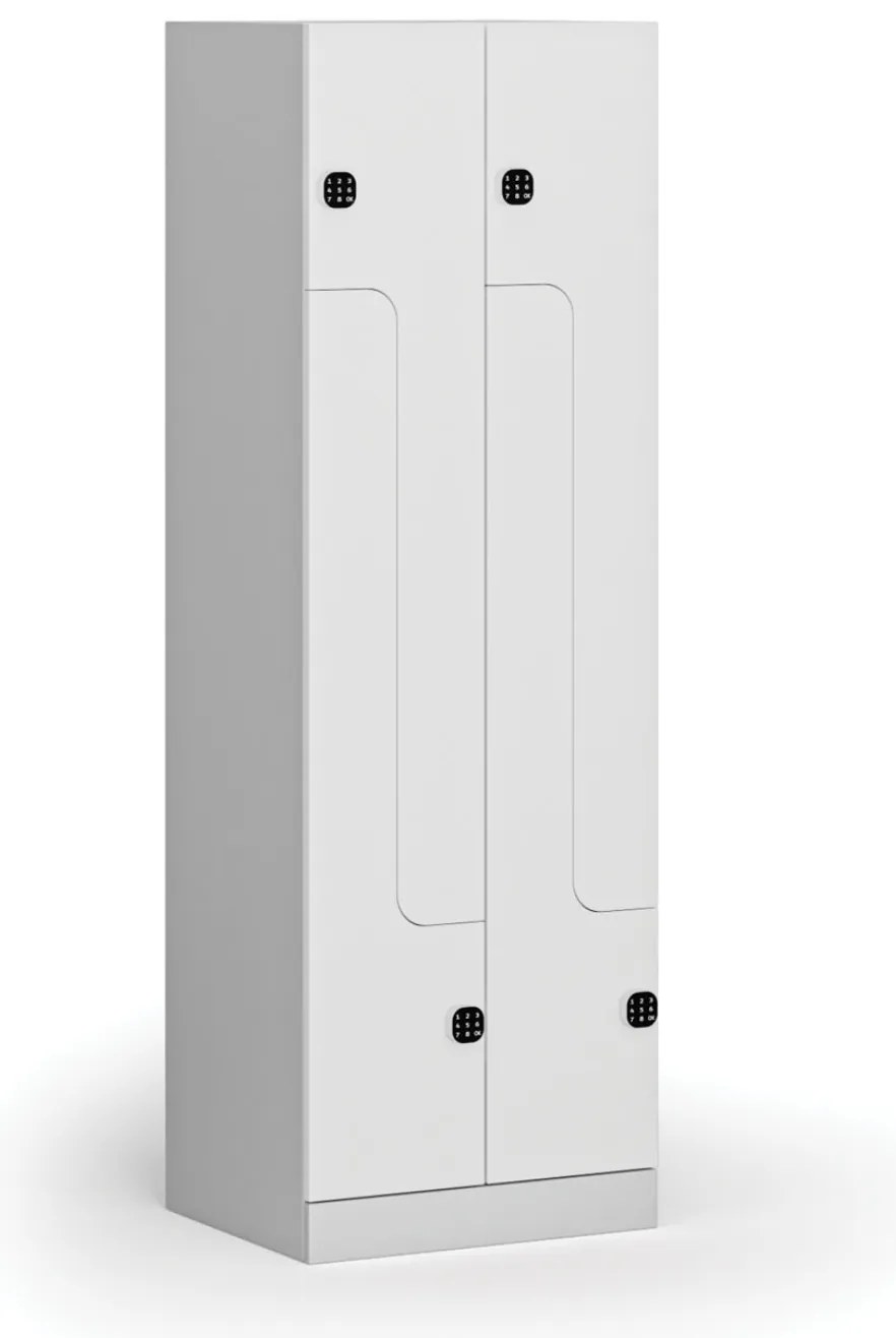 Kovová šatníková skrinka S1 Z, 4 oddiely, 1850 x 600 x 500 mm, kódový zámok, laminované dvere, biela