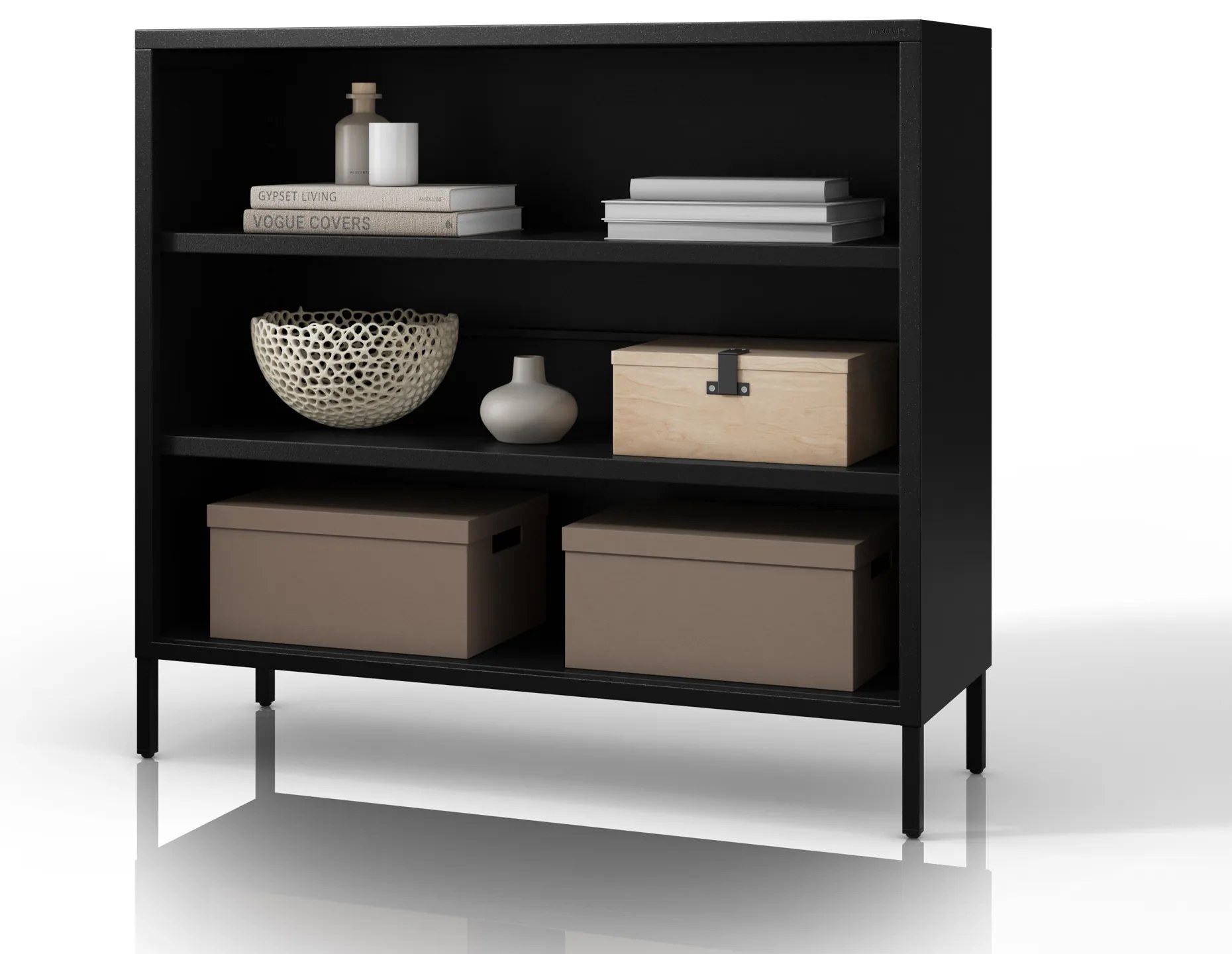 Čierny kovový regál s policami LUCA Modern 1000 x 900 x 350 mm