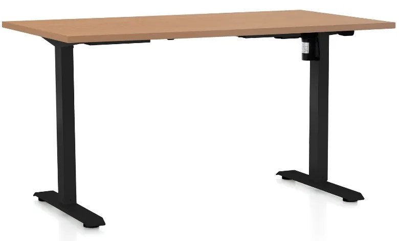Výškovo nastaviteľný stôl OfficeTech A, 140 x 80 cm, čierna podnož, buk