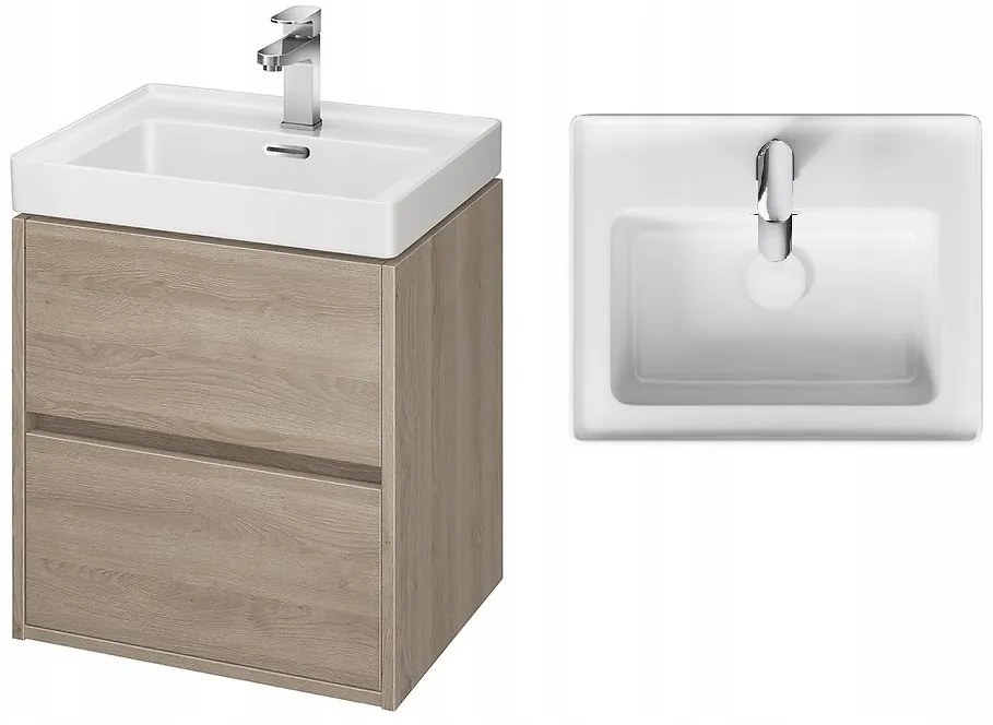 Cersanit Crea, závesná skrinka s umývadlom 50cm, set B113, dub, S801-287