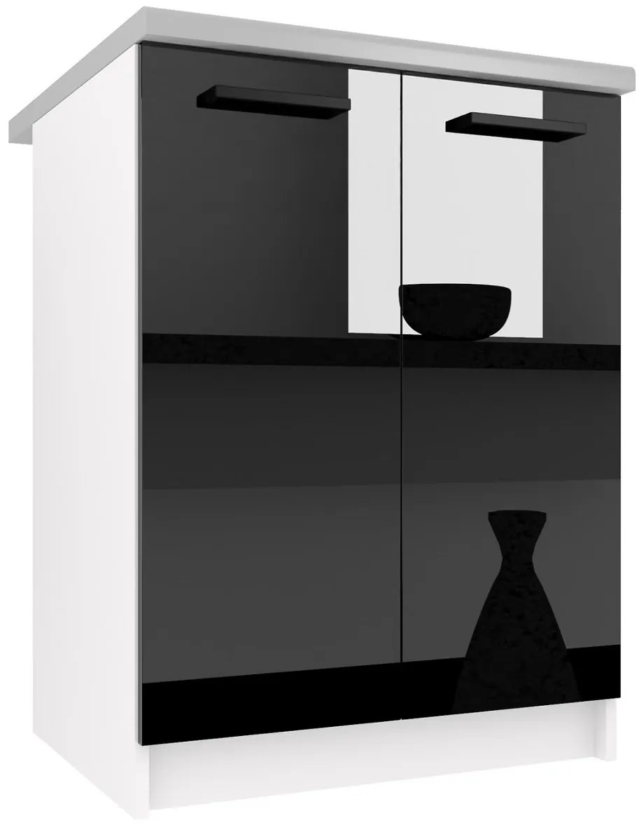 Kuchynská skrinka Belini spodná 60 cm čierny lesk s pracovnou doskou INF SD2-60/0/WT/B/0/B1