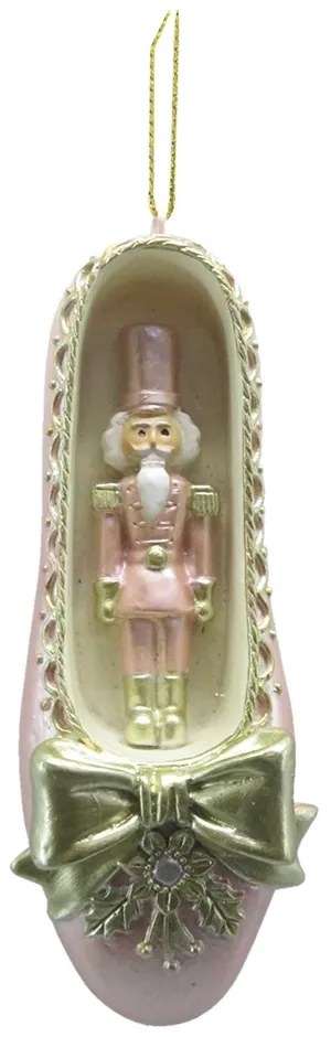 Ružovo-zlatá závesná dekorácia papuč s Luskáčikom - 4*3*11 cm