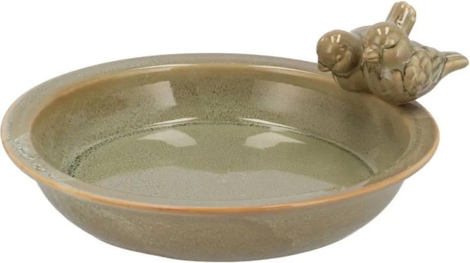 Zelené keramické vtáčie náustok/krmítko s vtáčikmi - Ø 33*5 cm