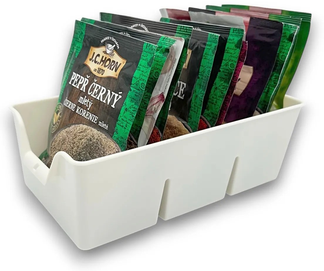 Organizér na korenie vo vreckách, zásobník, BEN3 - biely, 20x14x8