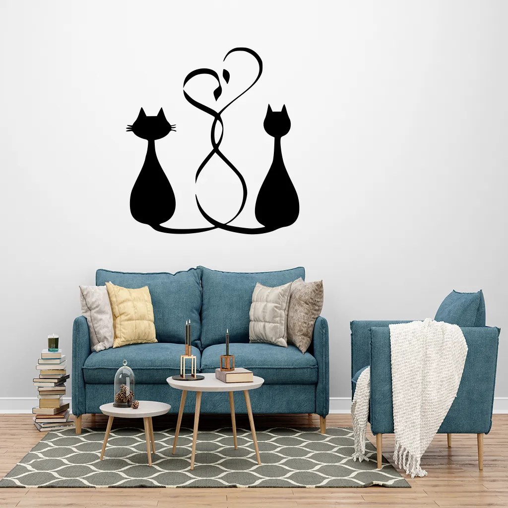 Veselá Stena Samolepka na stenu na stenu Zamilované mačičky Farba: čierna