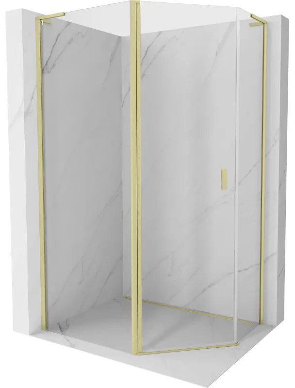 Mexen Mist L, päťuholníkový sprchový kút s krídlovými dverami, 90 x 80 cm, 8mm číre sklo, zlatý matný profil, 8A8L-090-080-55-00