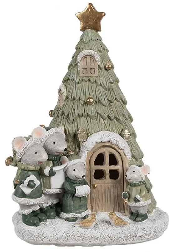 Vianočná dekorácia svietiaci stromček s myškami - 12*11*17 cm