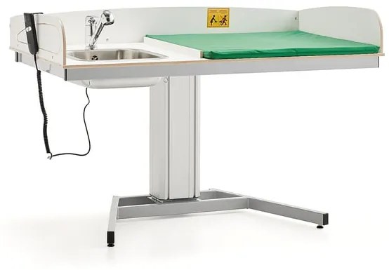 Výškovo nastaviteľný prebaľovací pult NEIL, s umývadlom vľavo, 1400x800 mm