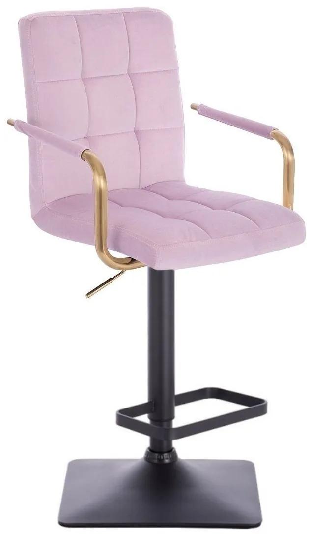 LuxuryForm DESIGN Barová stolička VERONA GOLD VELUR na čiernej hranatej podstave - levanduľa