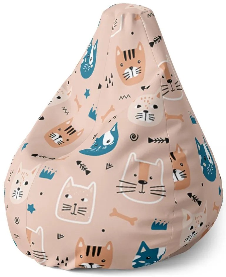 Sedací vak Pear farebné mačičky - detský, béžová