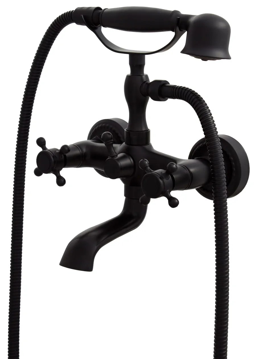 Gamma Retro, nástenná vaňová batéria s ručnou sprchovou súpravou, čierna matná, GMA-BROW-BK