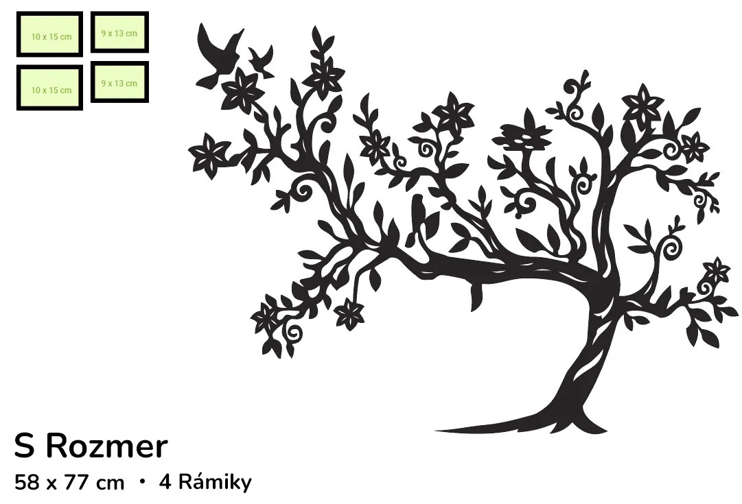 drevko Drevený strom s fotorámikmi Rozmer obrazu: 58 x 77 cm, Farba dekorácie: Čierna