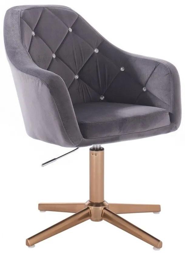 LuxuryForm DESIGN Kreslo ROMA VELUR na zlatom kríži - tmavo šedé