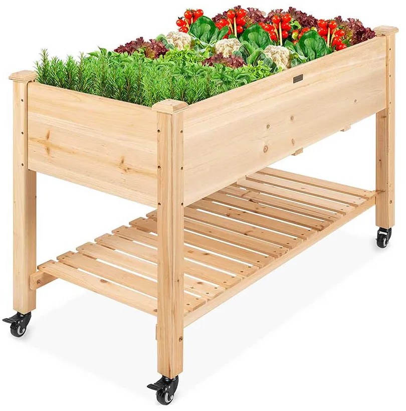Vyvýšený drevený záhon na kolieskach