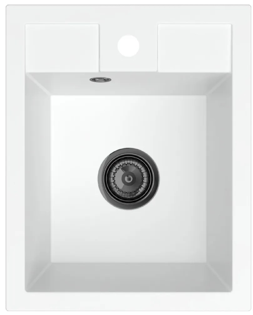 Sink Quality Ferrum 40, kuchynský granitový drez 400x500x195 mm + čierny sifón, biela, SKQ-FER.W.1K40.XB