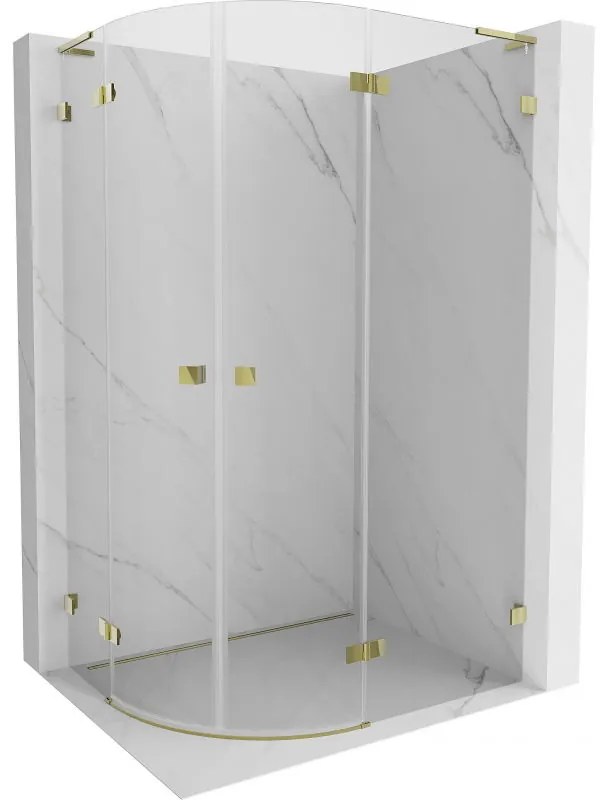 Mexen Lunar, L pravý polkruhový sprchový kút 90 x 80 cm, 8mm číre sklo, zlatý matný profil, 833L-090P-080L-55-00