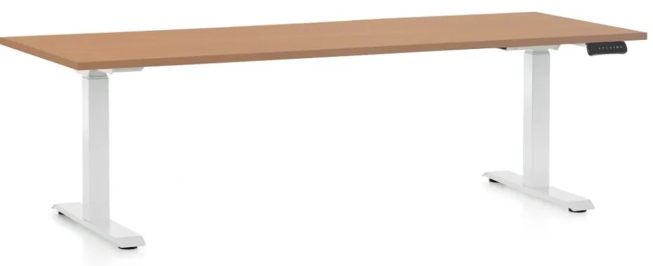 Výškovo nastaviteľný stôl OfficeTech D, 200 x 80 cm, biela podnož, buk