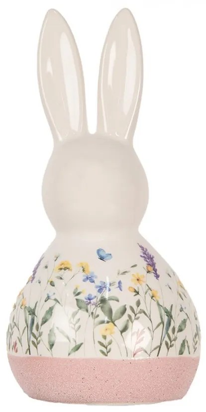 Keramická dekorácia zajačik s kvetmi - 9*8*18 cm