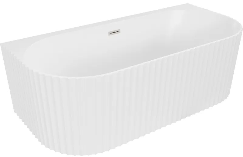 Mexen Sella, voľne stojaca vaňa ku stene, drážkovaná, 170 x 80 cm, biela matná, brúsená oceľ, 52711708001-97