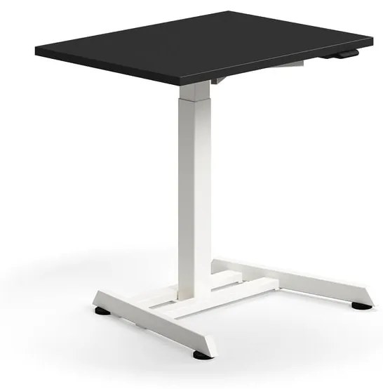 Výškovo nastaviteľný stôl QBUS, s centrálnou nohou, 800x600 mm, biely rám, čierna