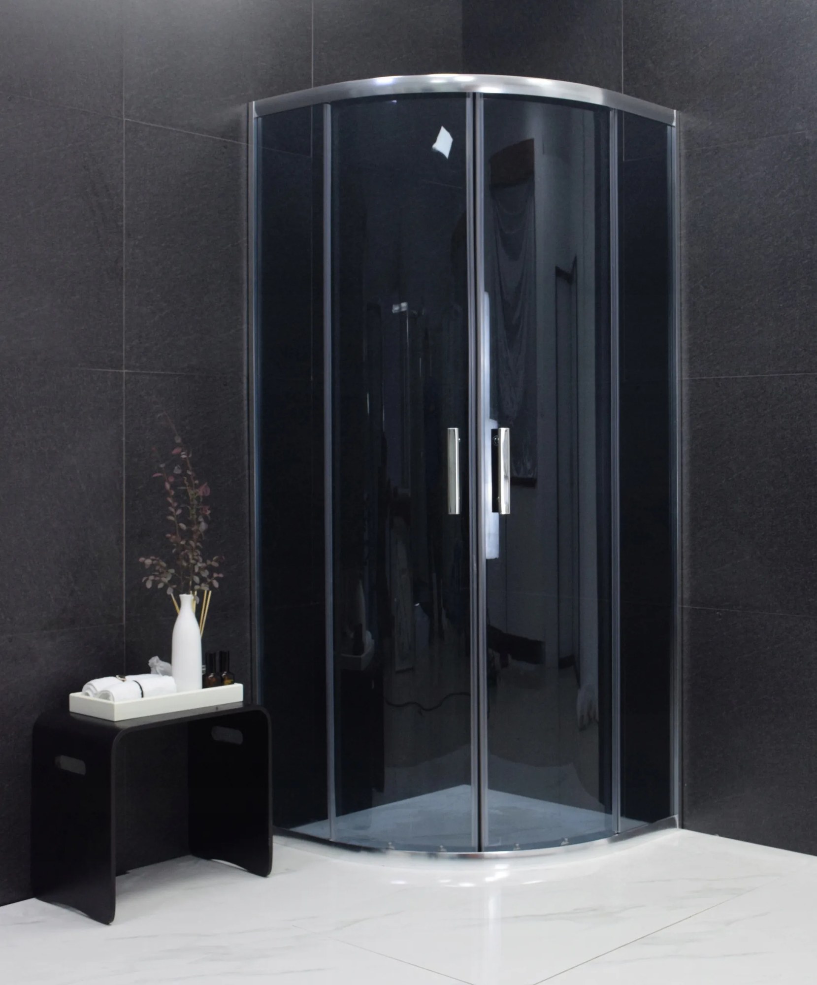 Sprchovací kút maxmax MEXEN RIO grafit - štvrťkruh 90x90 cm, 863-090-090-01-40