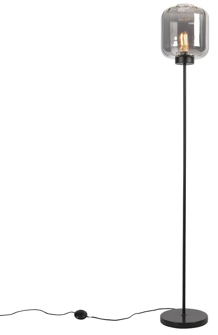 Inteligentná stojaca lampa čierna s dymovým sklom vrátane WiFi ST64 - Qara