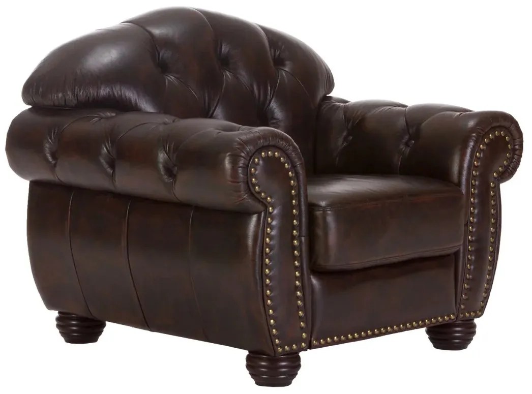 furniture-nabytek.cz - Masívne kreslo Chesterfield Hereford z pravej kože, hnedé – 112×96×94 cm