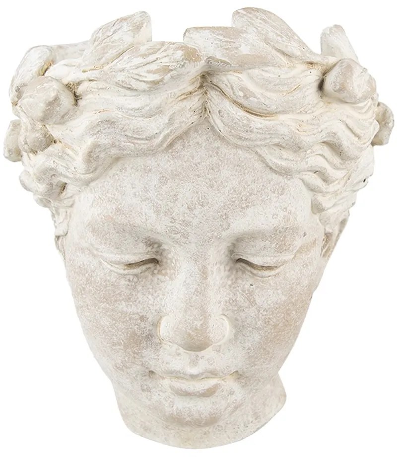 Béžový antik cementový kvetináč hlava ženy - 17*13*21 cm