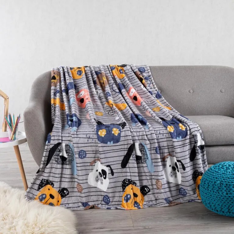 Mikroplyšová deka PSÍCI ŠEDÁ 150 x 200 cm