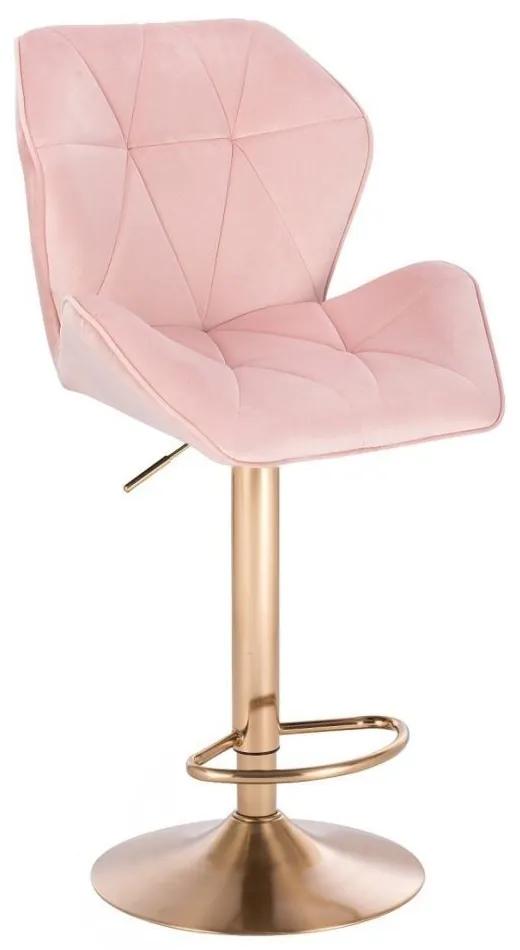 LuxuryForm DESIGN Barová stolička MILANO MAX VELUR na zlatom tanieri - svetlo ružová