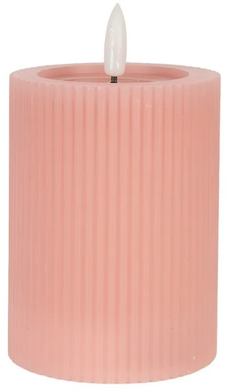 Ružová valcová sviečka s vrúbkovaním Led Candle - Ø 8*13 cm / 2*AA
