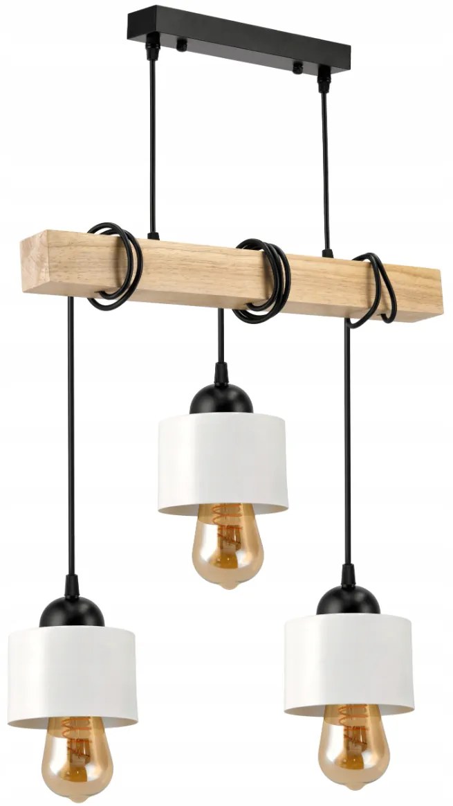 BERGE Závesné stropné svietidlo LED drevený trám 3xE27 Luster Kovový hrnček