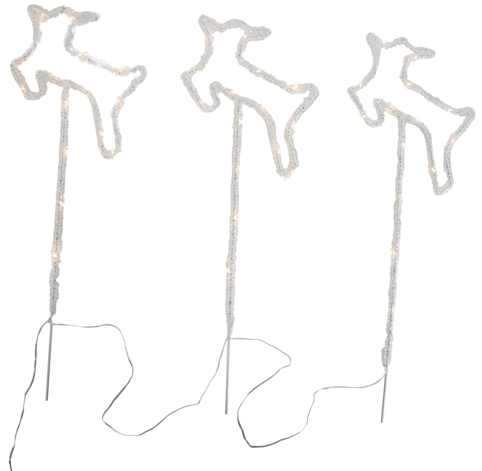 Sada 3 vianočných reflektorov biely jeleň vrátane LED s časovačom IP44 - Shika