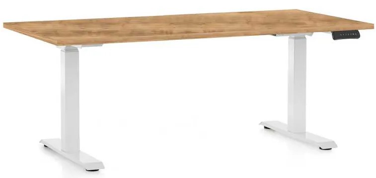 Výškovo nastaviteľný stôl OfficeTech D, 160 x 80 cm, biela podnož, dub zlatý