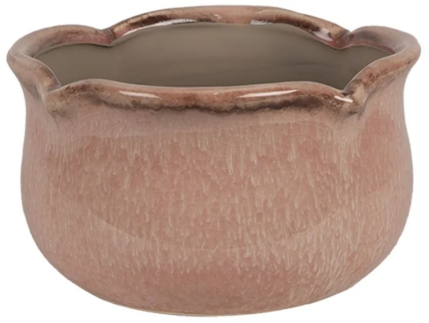 Ružový keramický obal na kvetináč s vlnitým okrajom M - Ø 15*9 cm
