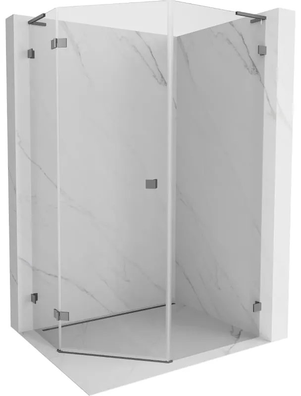 Mexen Lunar, L päťuholníkový sprchový kút naklápací doľava 80 x 90 cm, 8mm číre sklo, grafitový profil, 831L-080L-090P-95-00-L