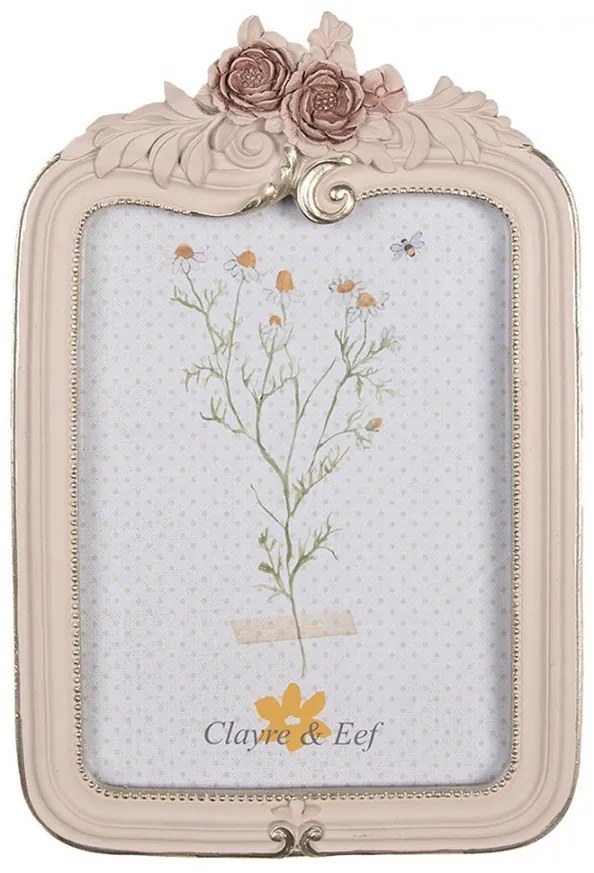 Pastelovo ružový fotorámik s kvetmi - 14*2*22/ 10*15 cm