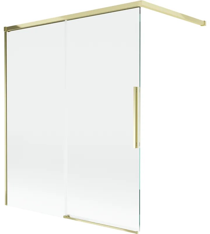 Mexen Rox, 2-krídlová posuvná vaňová zástena 140 x 150 cm, 8mm číre sklo, zlatý lesklý profil, 8C9-140-003-50-00