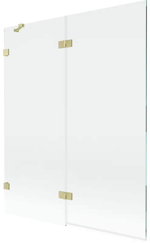 Mexen Lunar, 2-krídlová vaňová zástena ľavá 140 x 150 cm, číre sklo, zlatá matná, 897-140-100-55-00-L