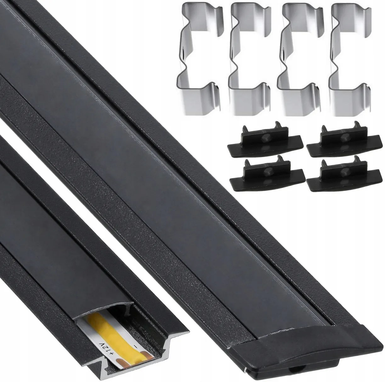 BERGE LED hliníkový profil zapustený 2m čierny - sada