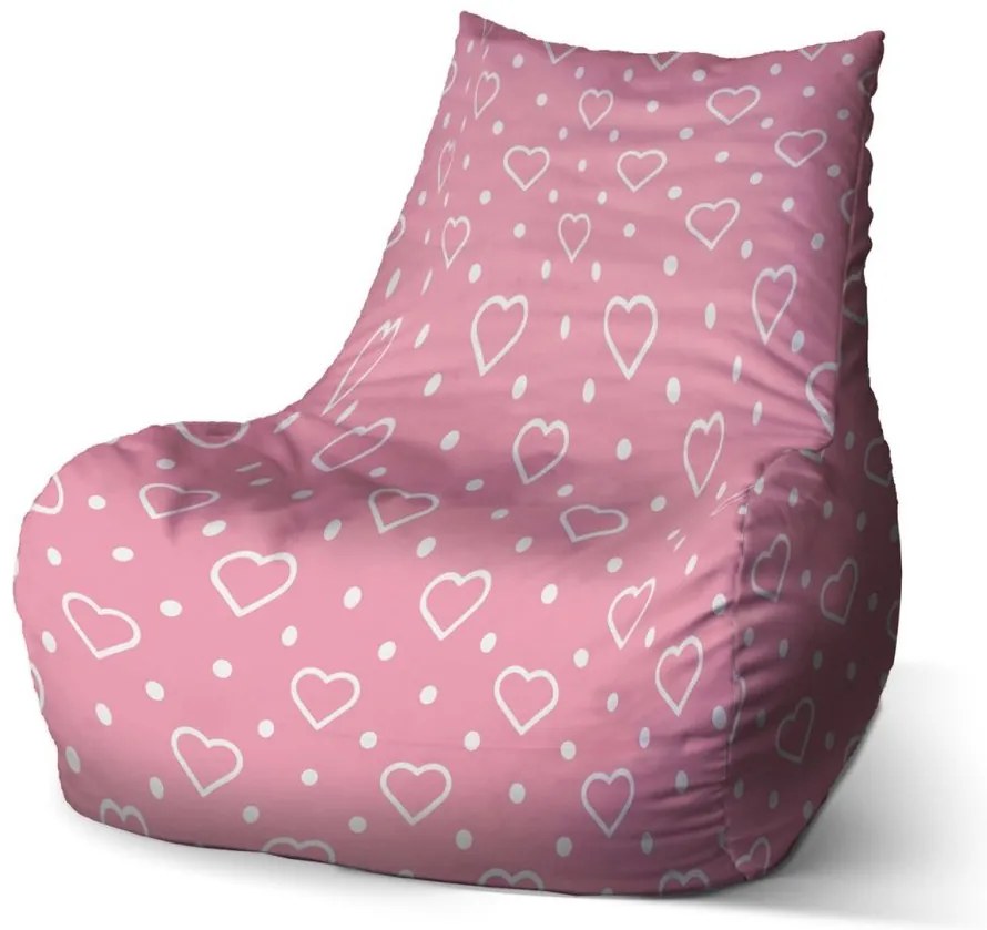 Sedací vak Bean srdce a bodky, ružová